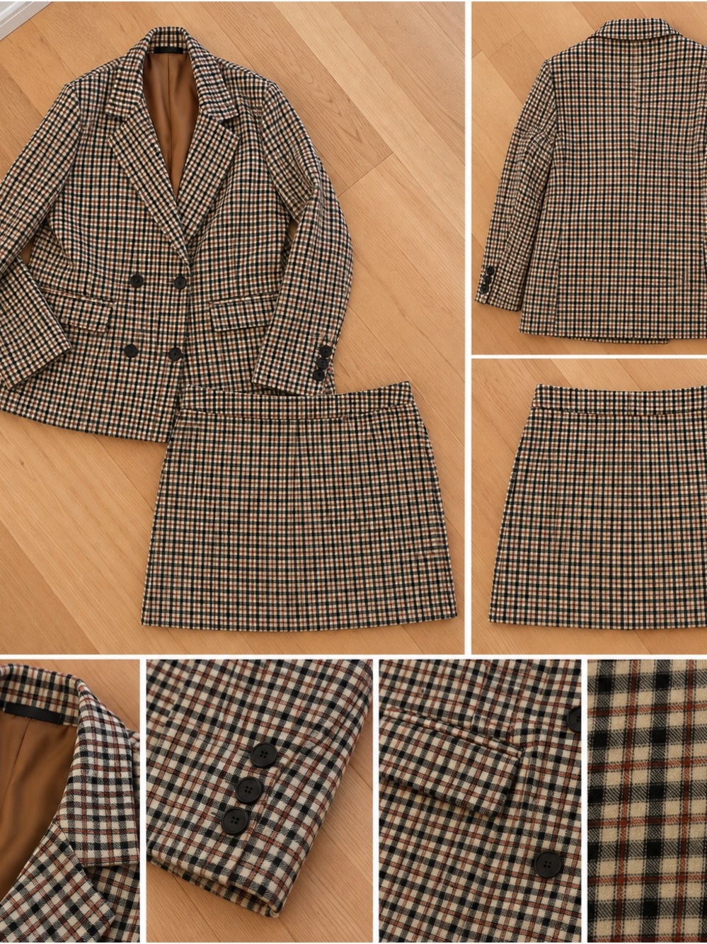 Matching Plaid Blazer & Mini Skirt Set
